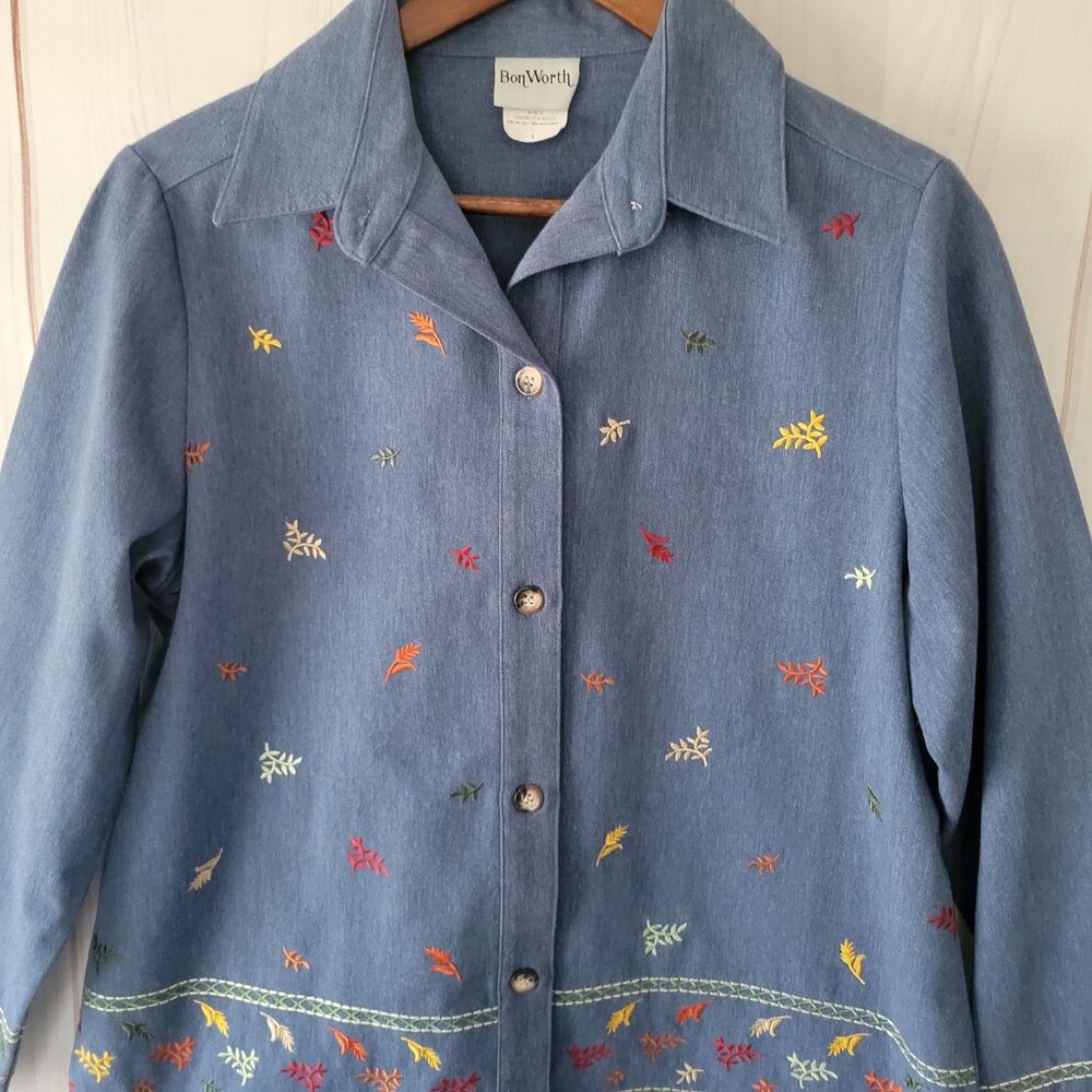 BonWorth Vintage 90’s Embroidered Long Sleeve Blue Denim Button Down Shirt EUC - Picture 4 of 10